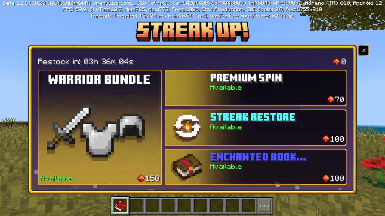 Shop from Streak Up Mod for Minecraft PE