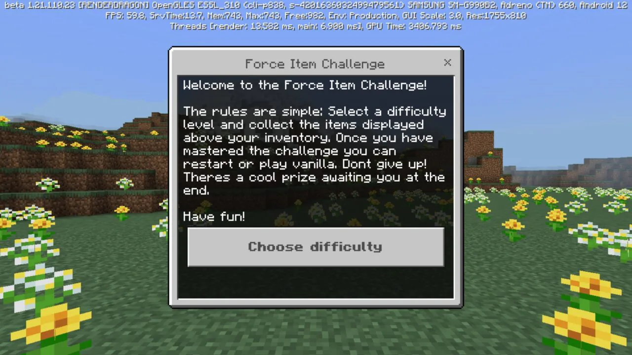 Difficulty from Force Items Challenge Mod for Minecraft PE