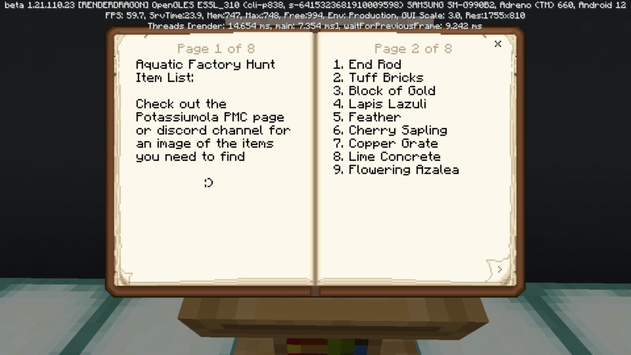 Info from Aquatic Factory Hunt Map for Minecraft PE