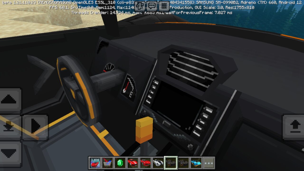 Inside from Realism Cars Mod for Minecraft PE