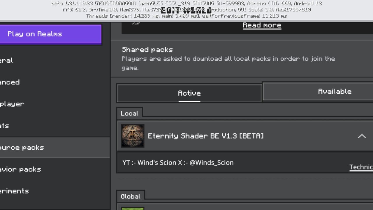 Install from Eternity Shader for Minecraft PE