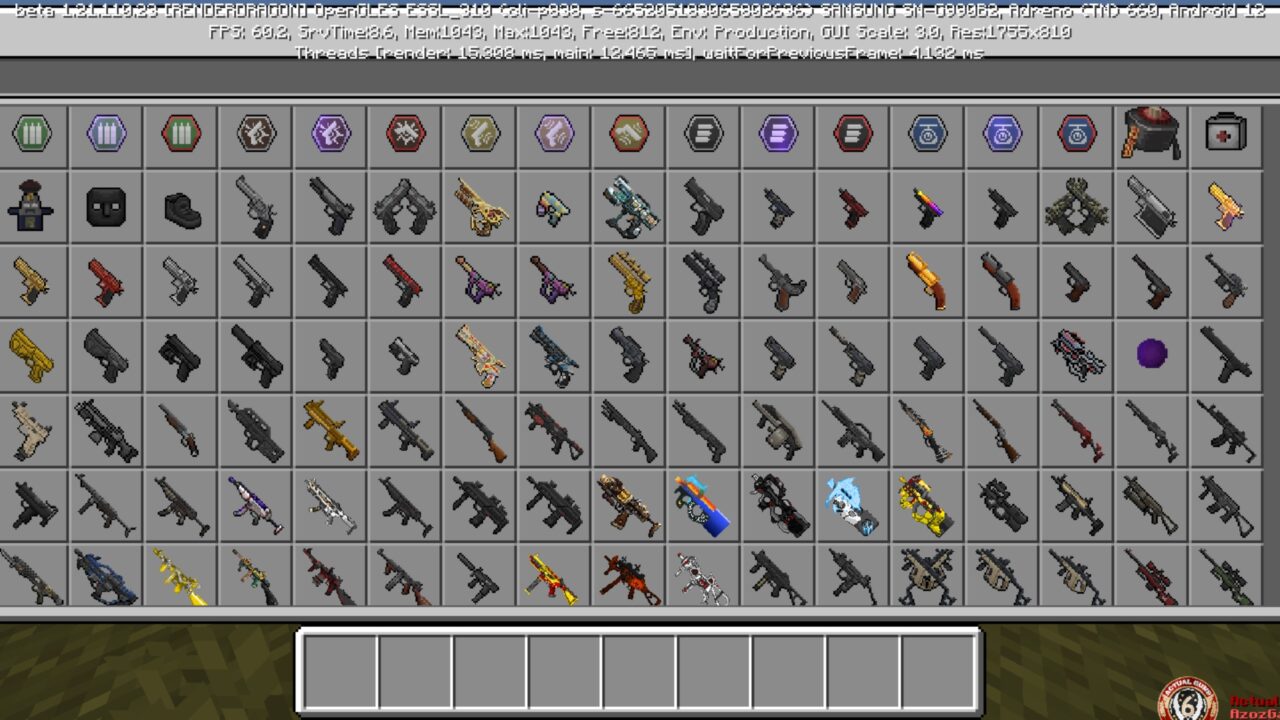 Inventory from Actual Guns Mod for Minecraft PE