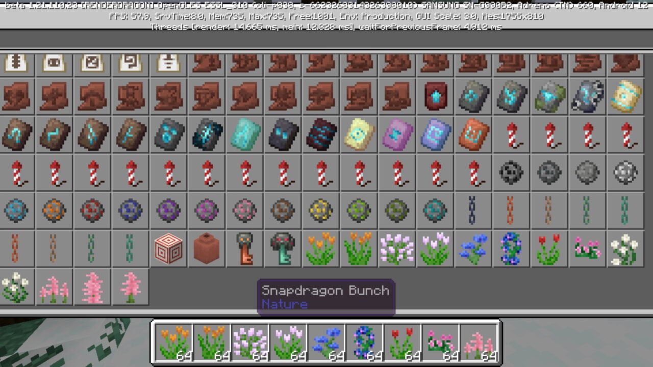 Inventory from Bloomrock Mod for Minecraft PE