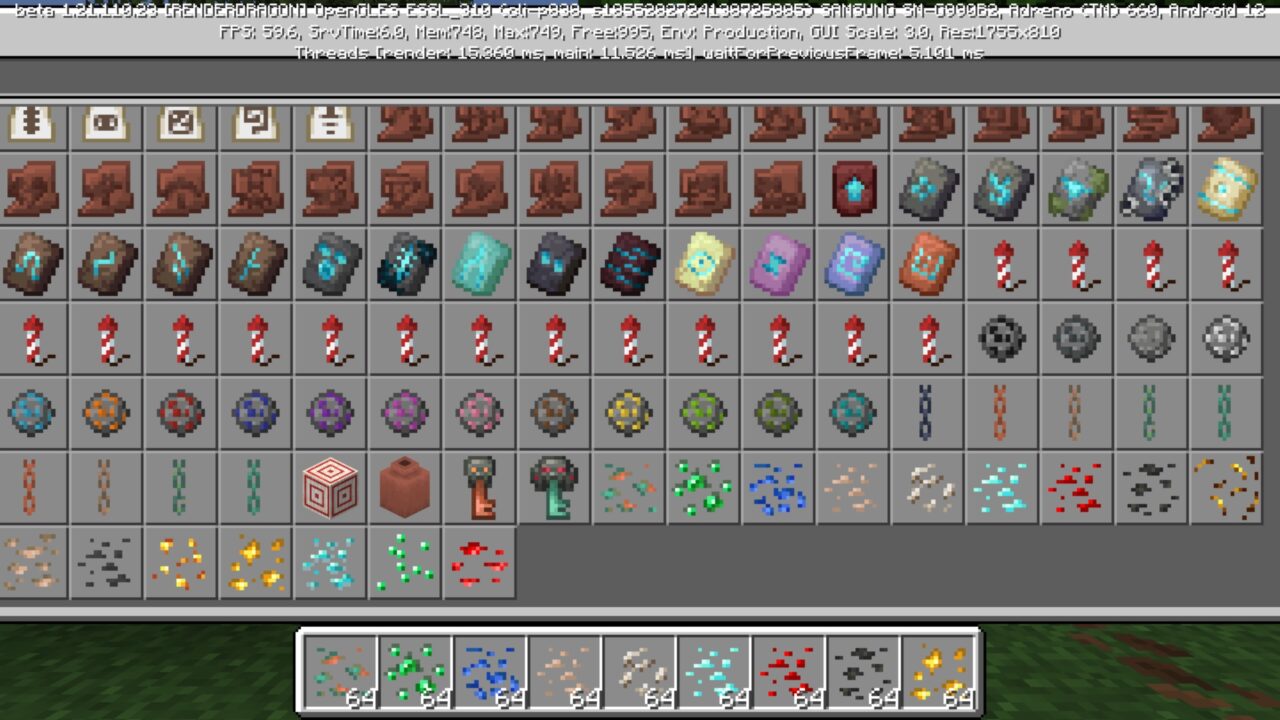 Inventory from Fake Ores Mod for Minecraft PE