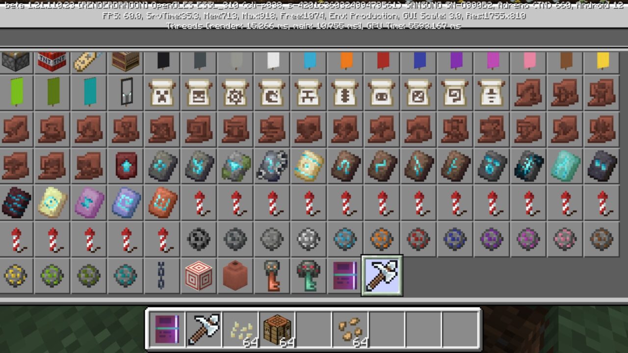 Inventory from Force Items Challenge Mod for Minecraft PE