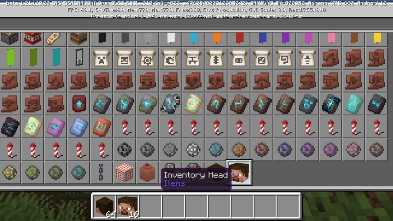 Inventory from Head Stealing Mod for Minecraft PE