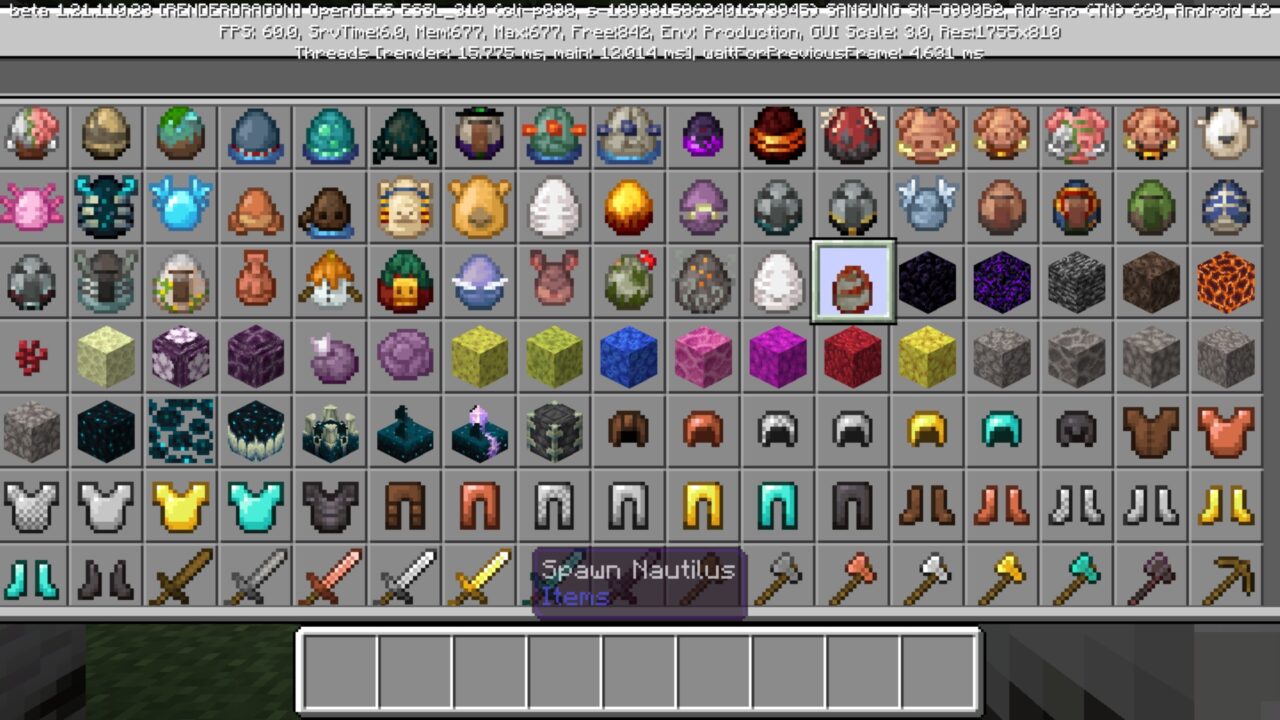 Inventory from Nautilus Mod for Minecraft PE