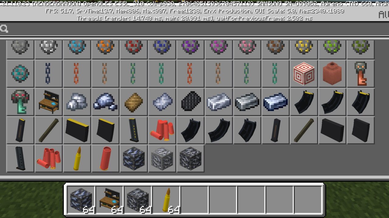 Inventory from Simple Guns Mod for Minecraft PE