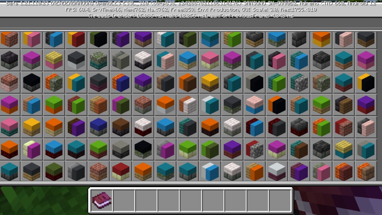 Inventory from Split Blocks Mod for Minecraft PE