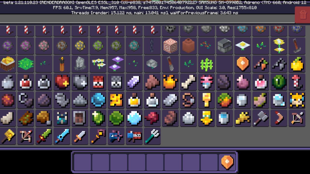 Inventory from Tinycraft Map for Minecraft PE