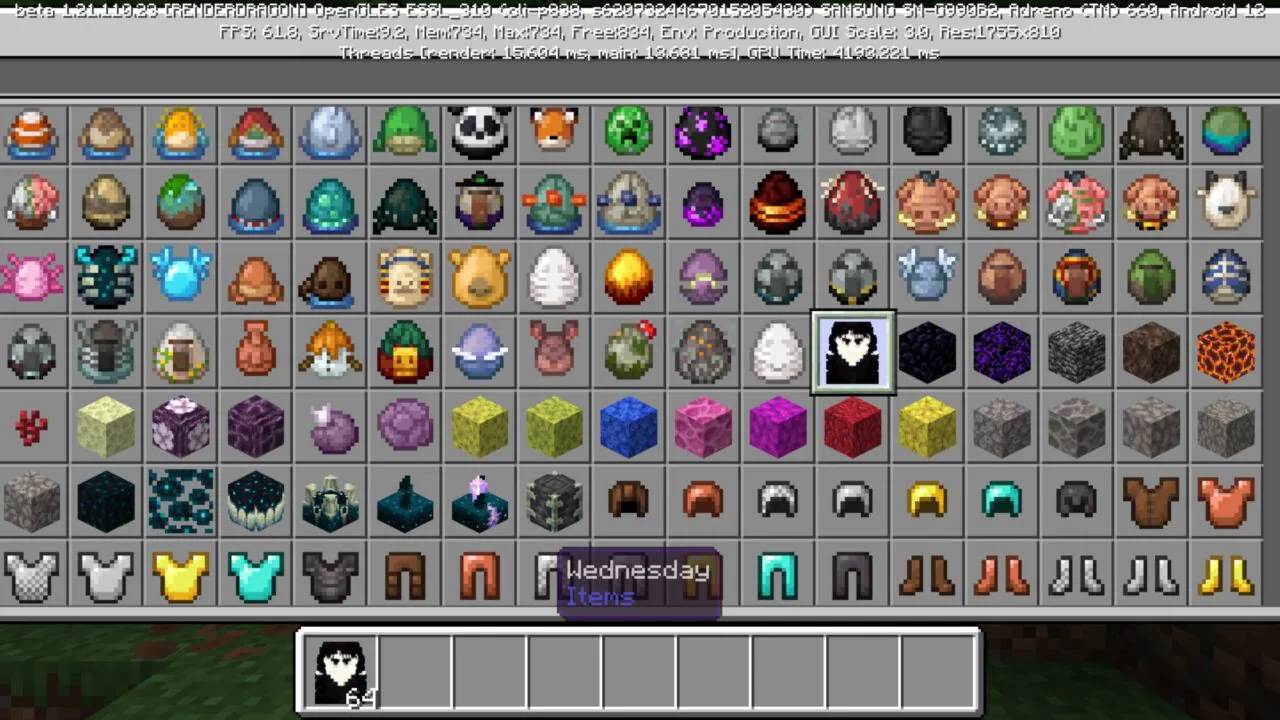 Inventory from Wednesday Mod for Minecraft PE