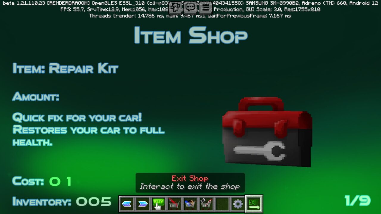 Item Shop from Realism Cars Mod for Minecraft PE