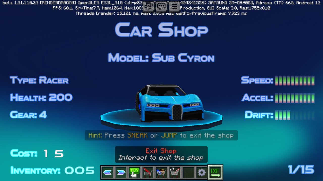 Shop from Realism Cars Mod for Minecraft PE