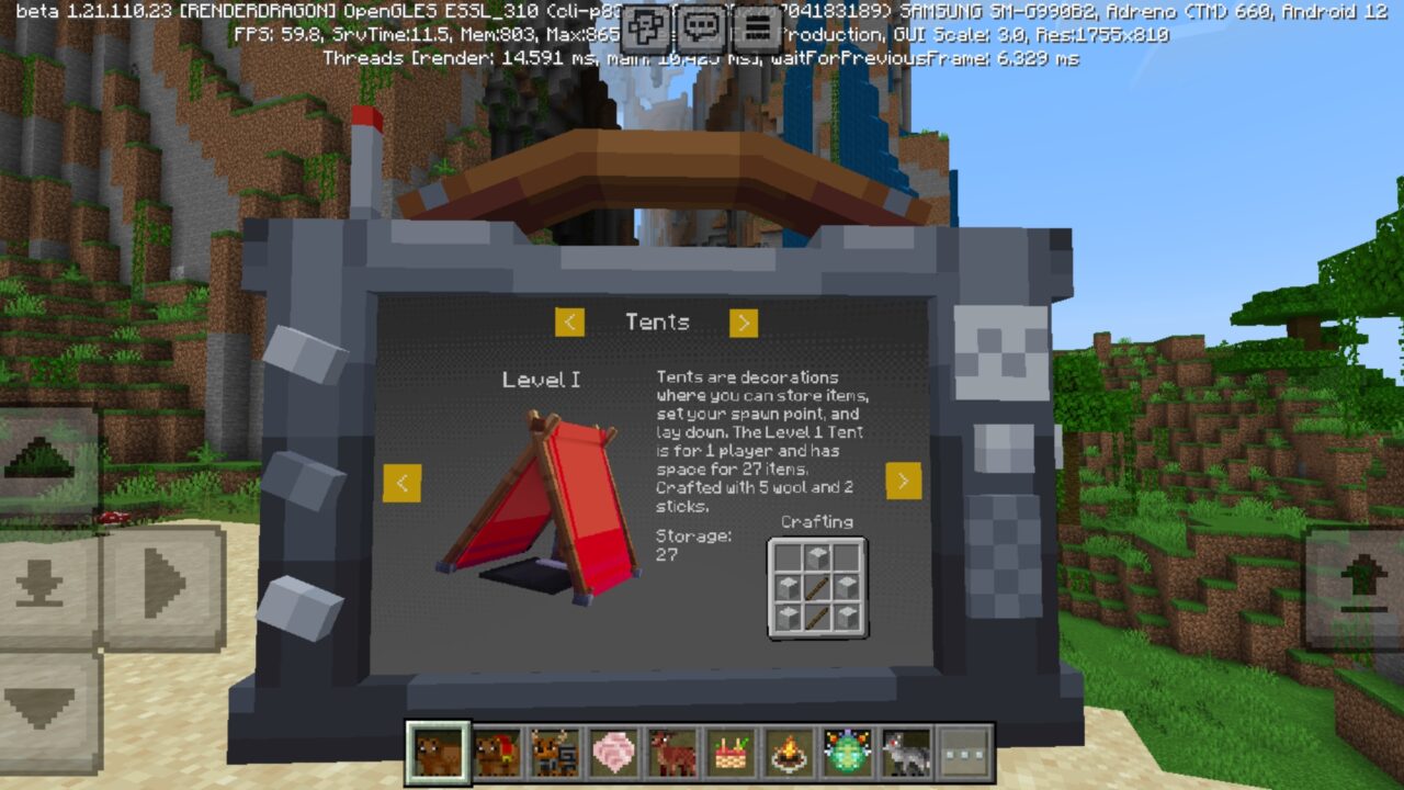 Start from Tent Mod for Minecraft PE