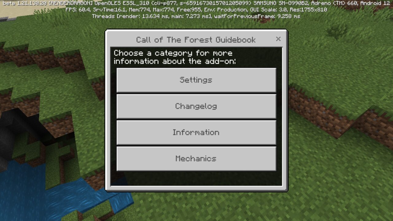 Guidebook from The Call of The Forest Mod for Minecraft PE