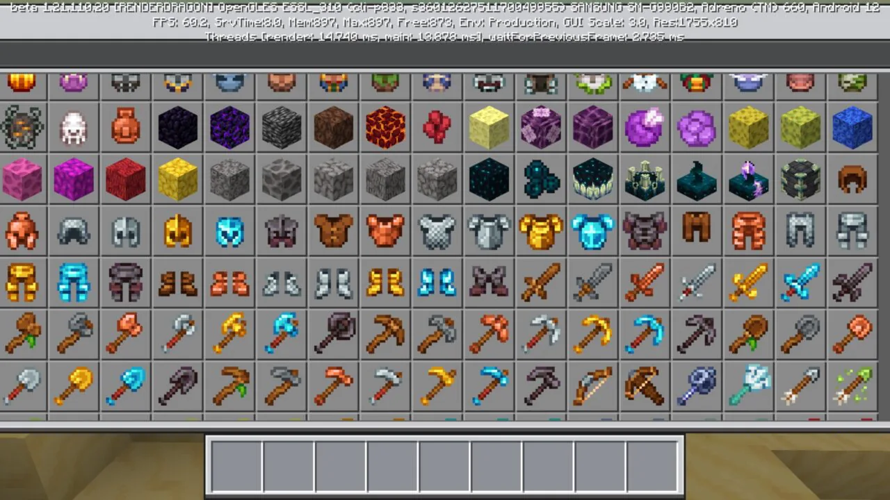 Inventory from Actions and Stuff Mod for Minecraft PE