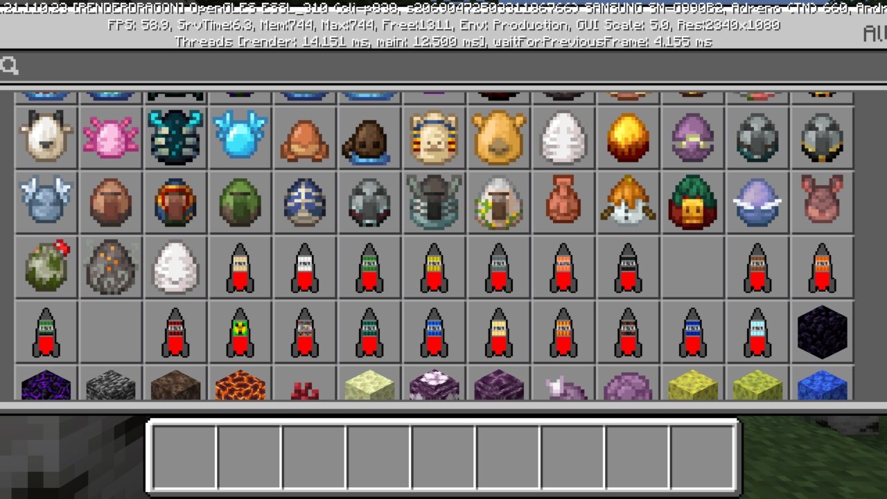 Inventory from Combat Missiles Mod for Minecraft PE