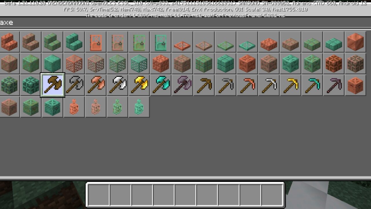 Inventory from Double Axes Mod for Minecraft PE