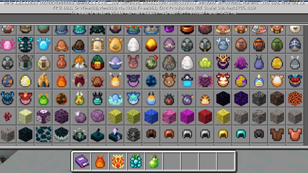 Inventory from Dragon Fire Mod for Minecraft PE