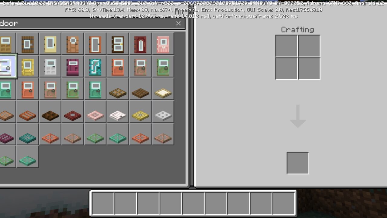 Inventory from Glass Doors Mod for Minecraft PE