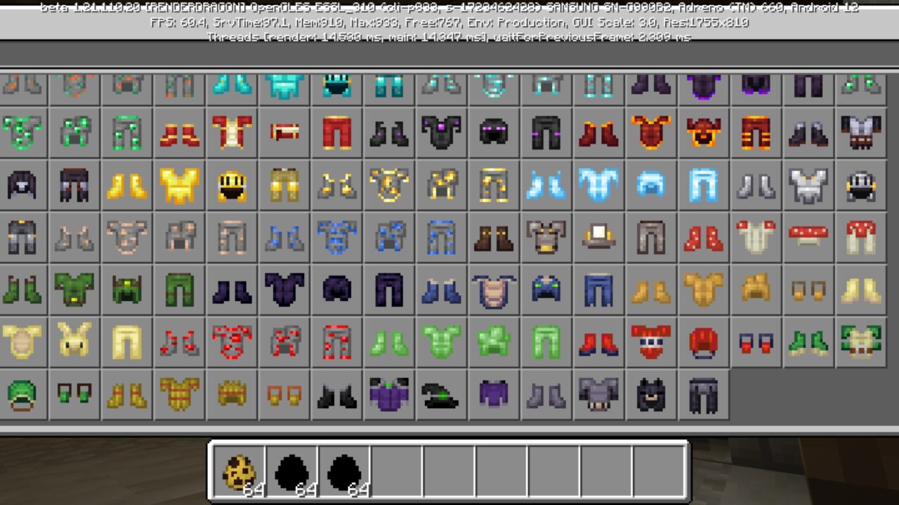 Inventory from More Armor Mod for Minecraft PE