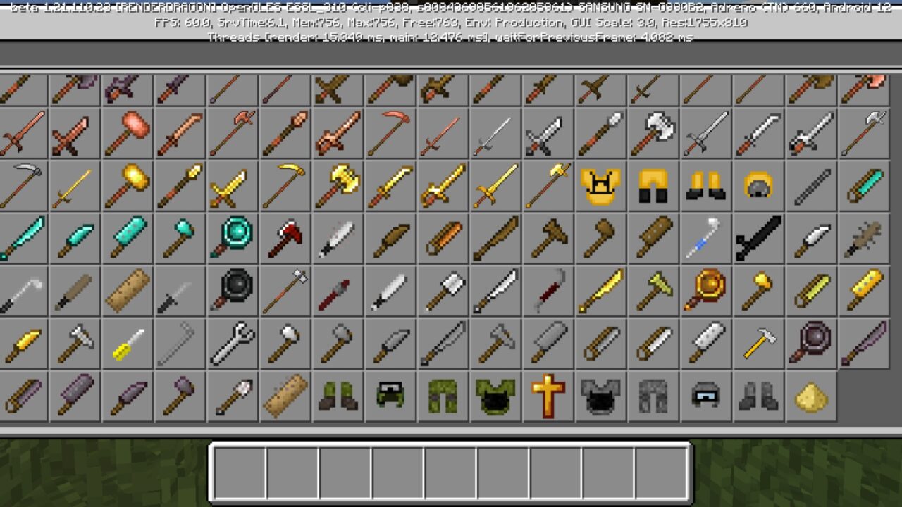 Inventory from One Hundred Days Later Mod for Minecraft PE