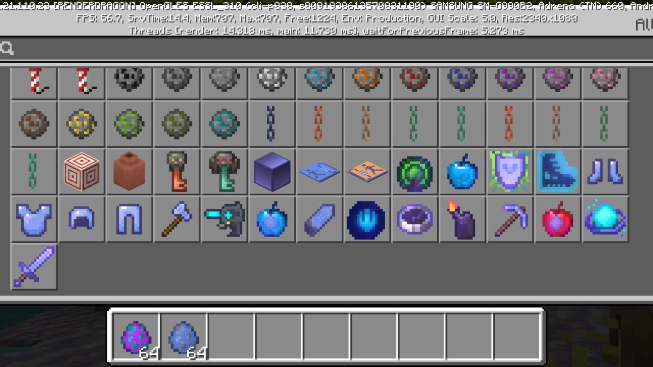 Inventory from Stellar Forge Mod for Minecraft PE