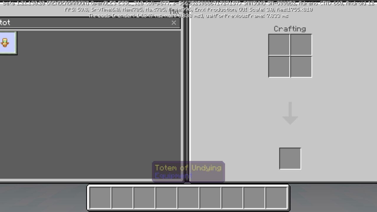 Inventory from Totem of Undying Texture Pack for Minecraft PE