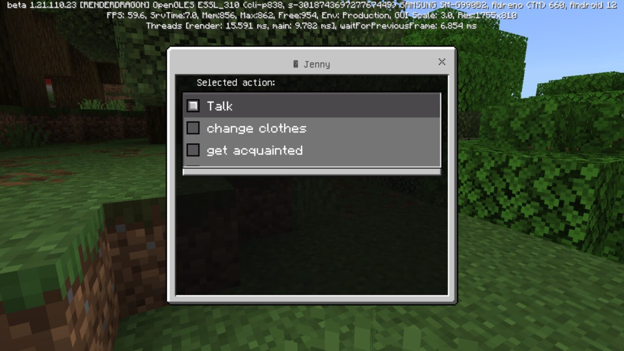 Options from Alex Mod for Minecraft PE