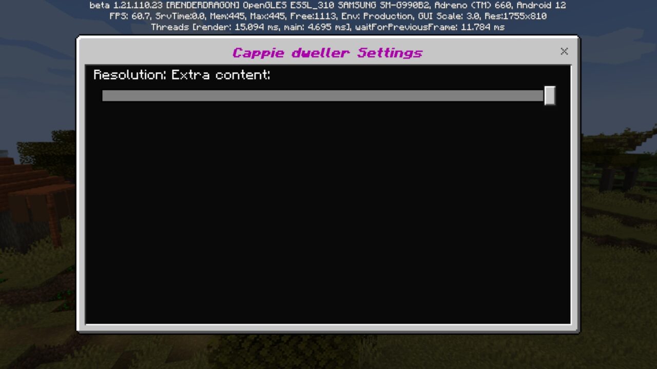 Settings from Cappie Dweller Mod for Minecraft PE