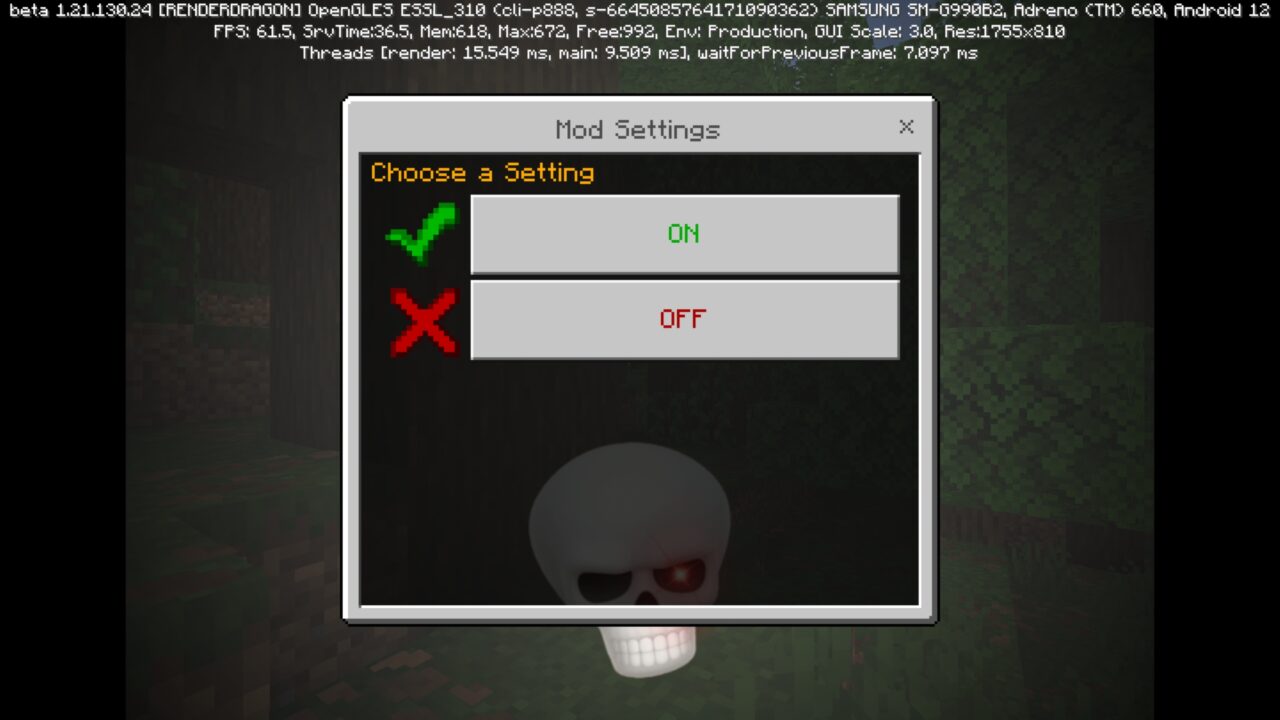 Settings from Phonk Edit Mod for Minecraft PE