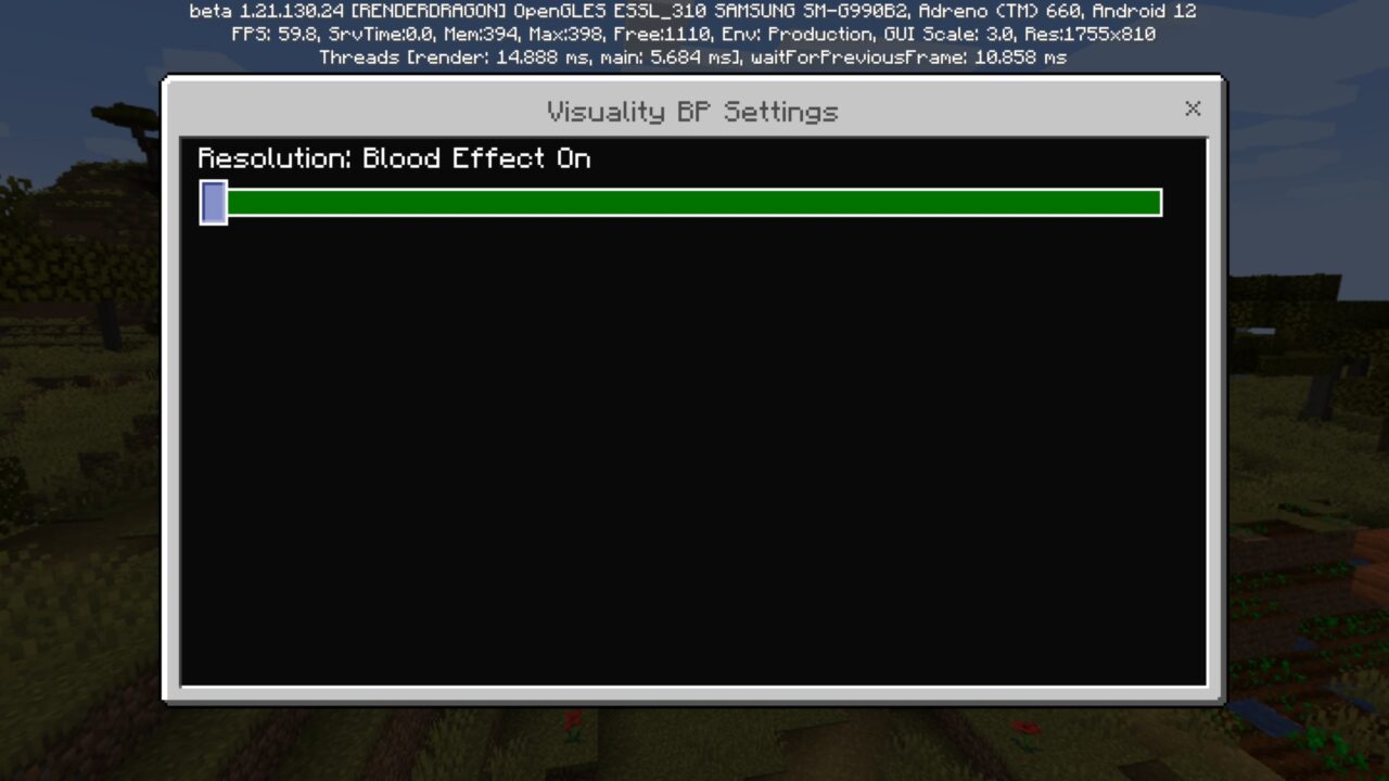 Settings from Visual Mods for Minecraft PE