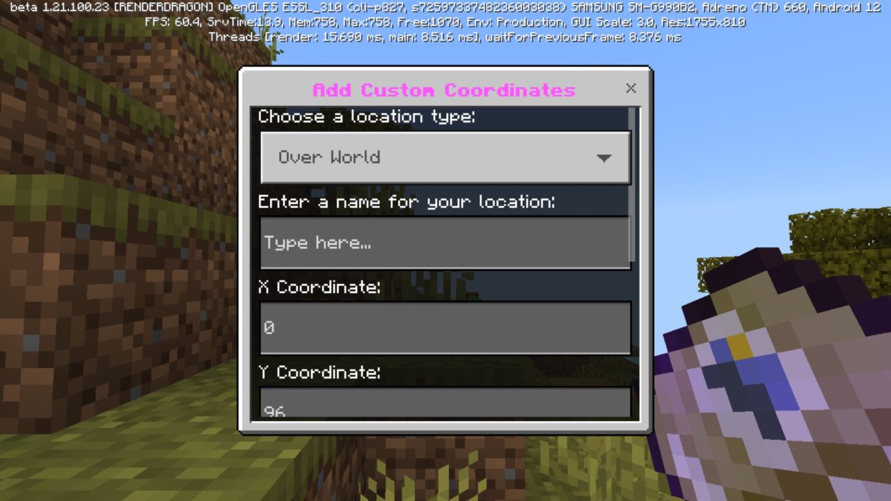 Add from Location Diary Mod for Minecraft PE