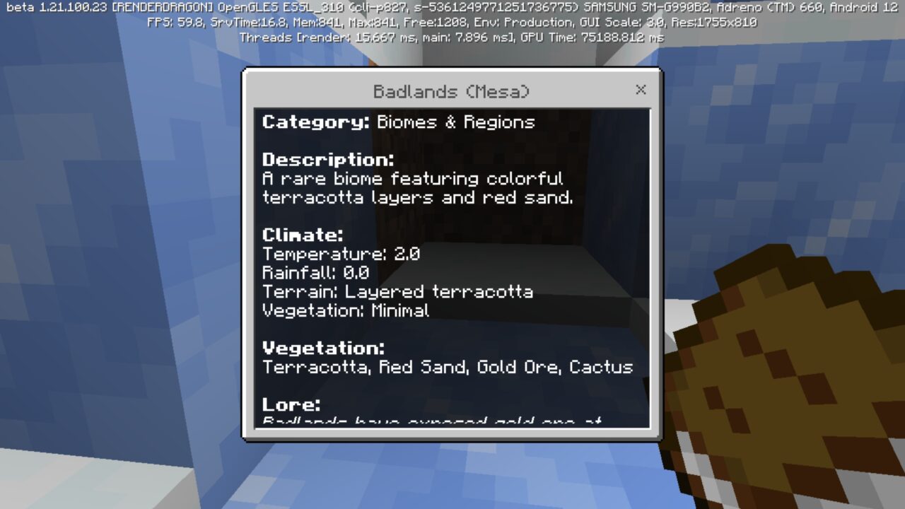 Badlands from Pocket Wikipedia Mod for Minecraft PE