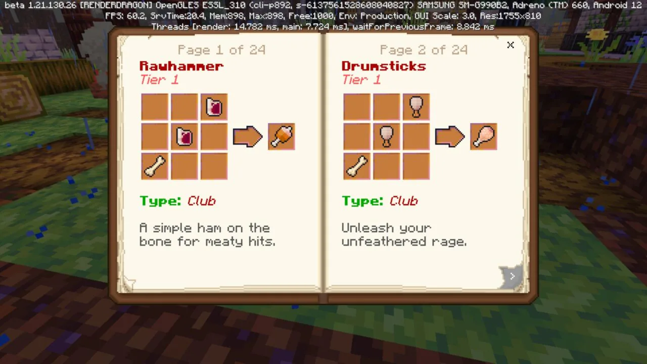 Book from Weapon Crafting Mod for Minecraft PE