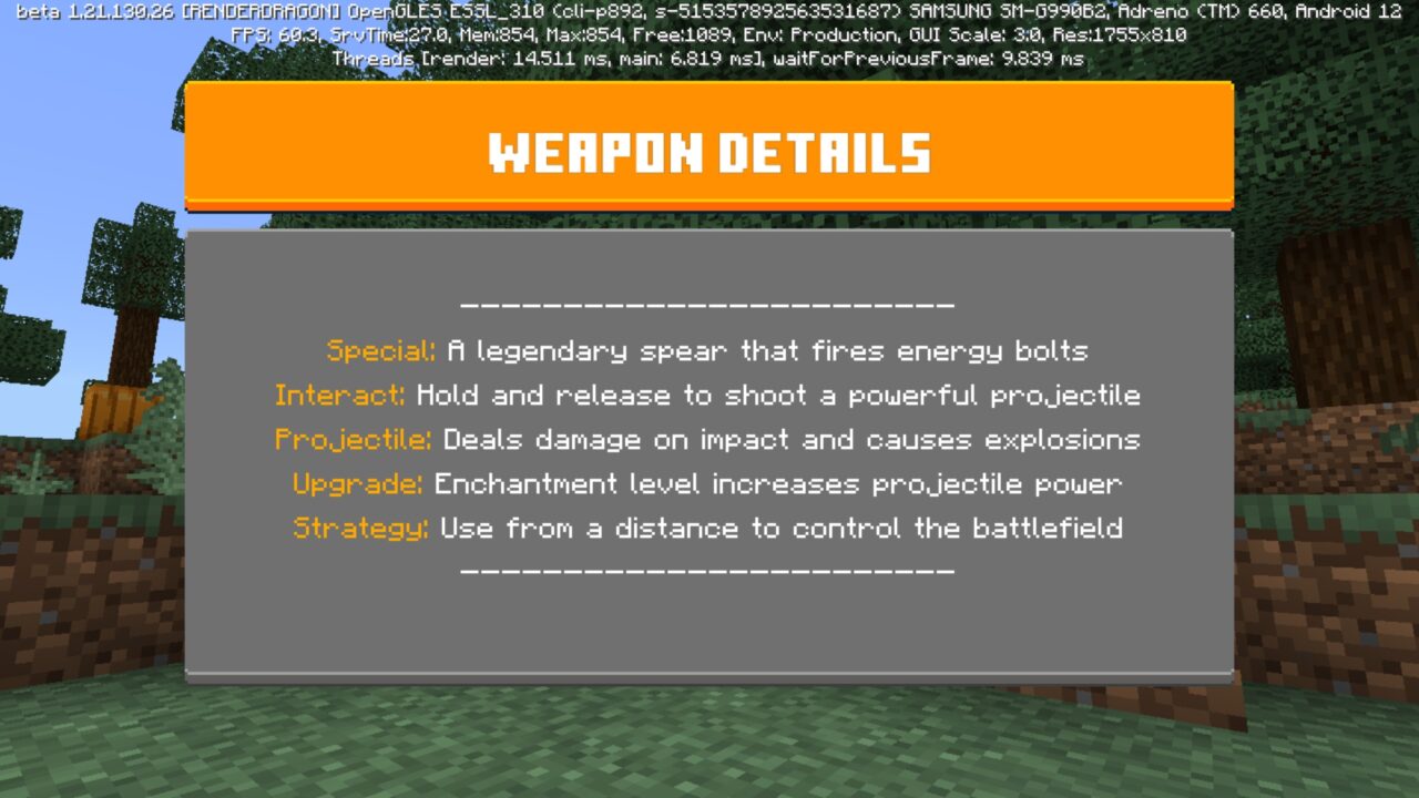 Details from Hoplite Weapons Mod for Minecraft PE