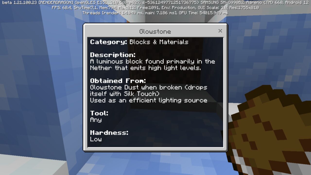 Glowstone from Pocket Wikipedia Mod for Minecraft PE