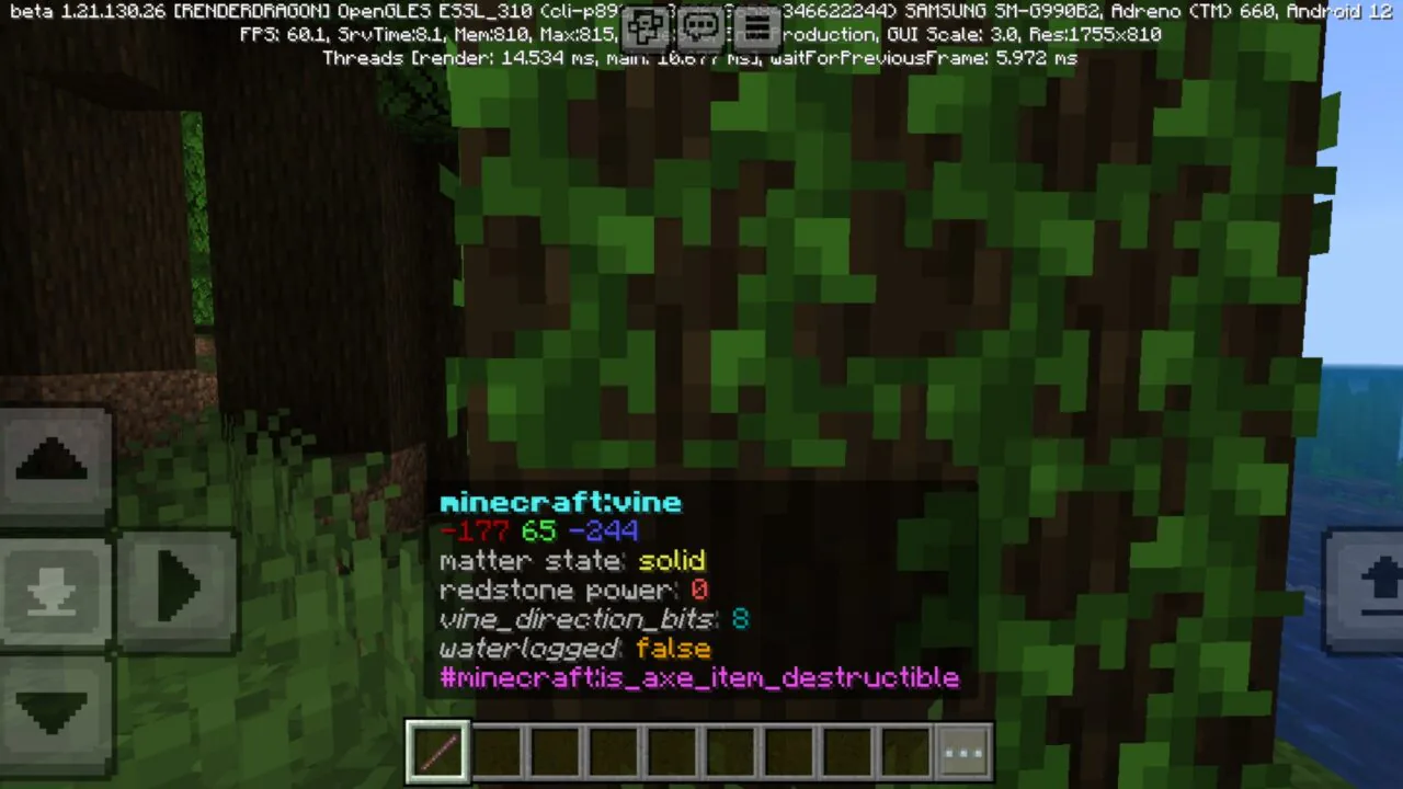 Info from Debug Stick Mod for Minecraft PE