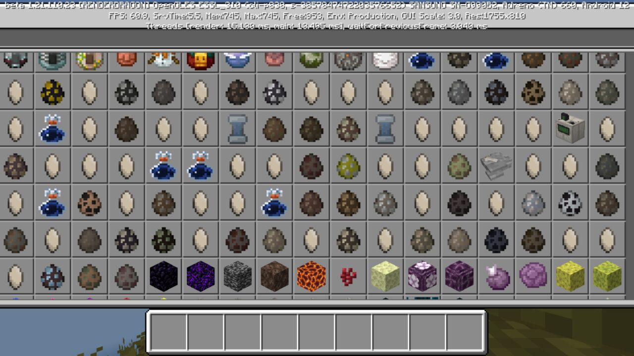 Inventory from Fossil Record Mod for Minecraft PE