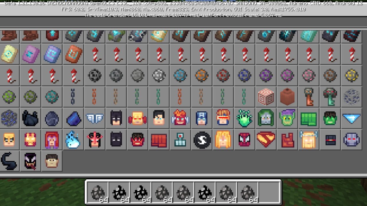 Inventory from Heroes Vanguard Mod for Minecraft PE