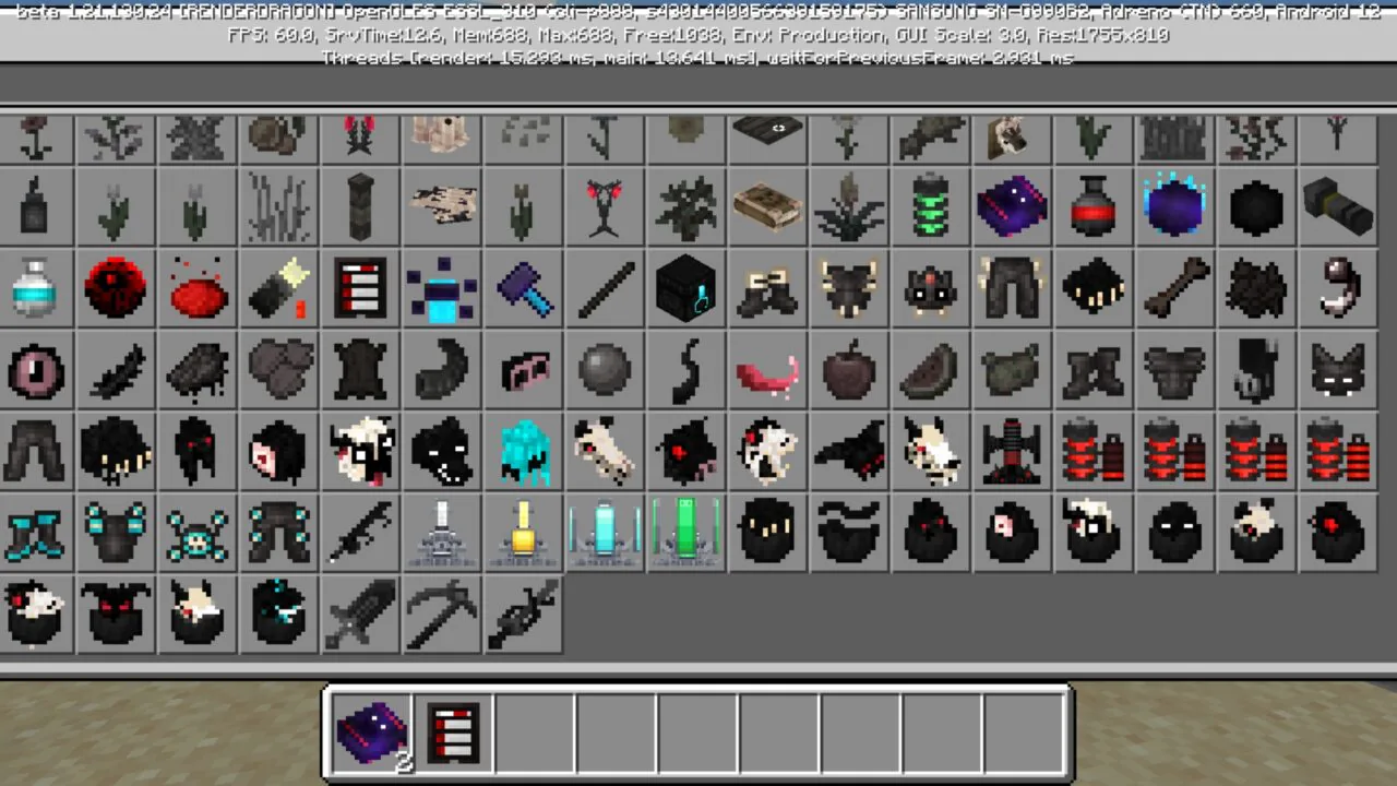 Inventory from Horror Creatures Mod for Minecraft PE