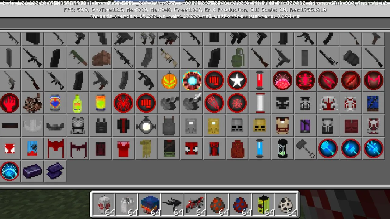 Inventory from Marvel Zombies Mod for Minecraft PE