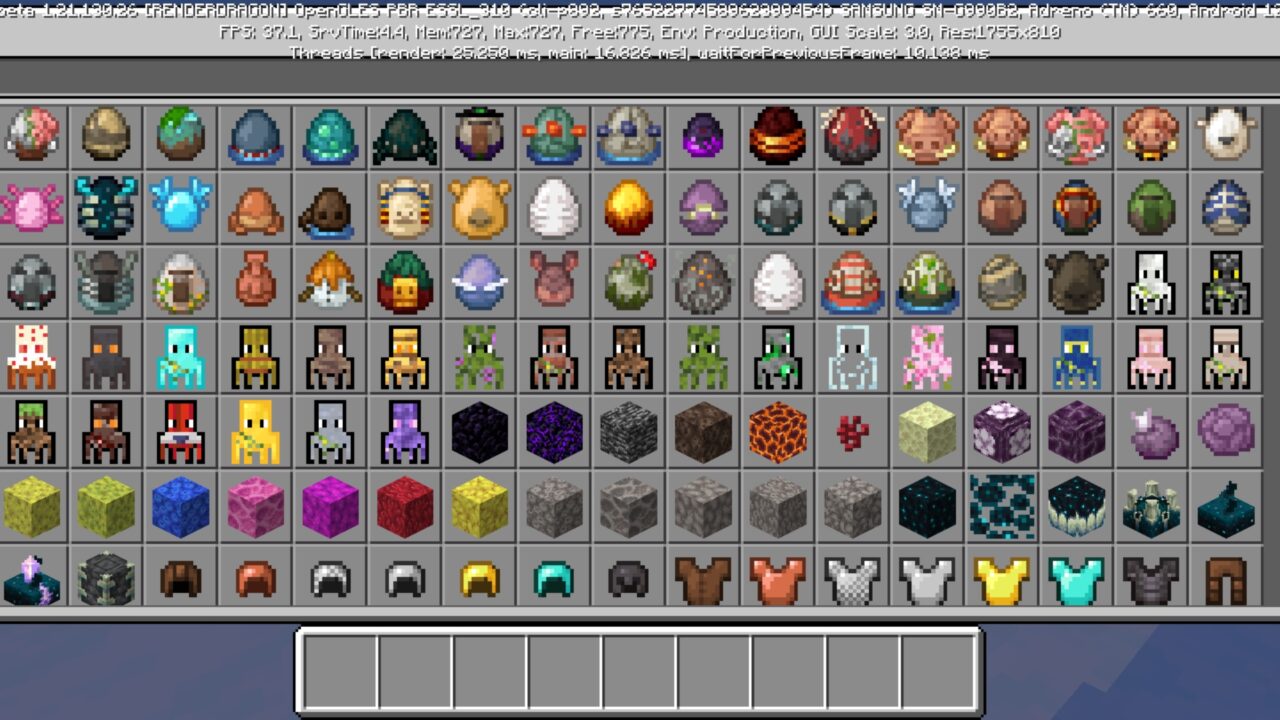 Inventory from Mini Golems Mod for Minecraft PE