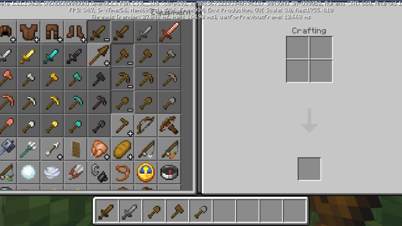 Inventory from Mini Tools Mod for Minecraft PE