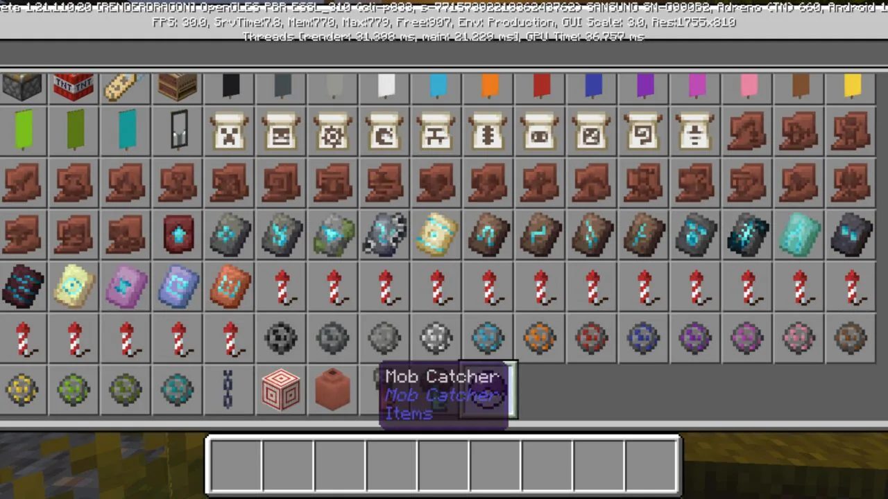 Inventory from Mob Catcher Mod for Minecraft PE