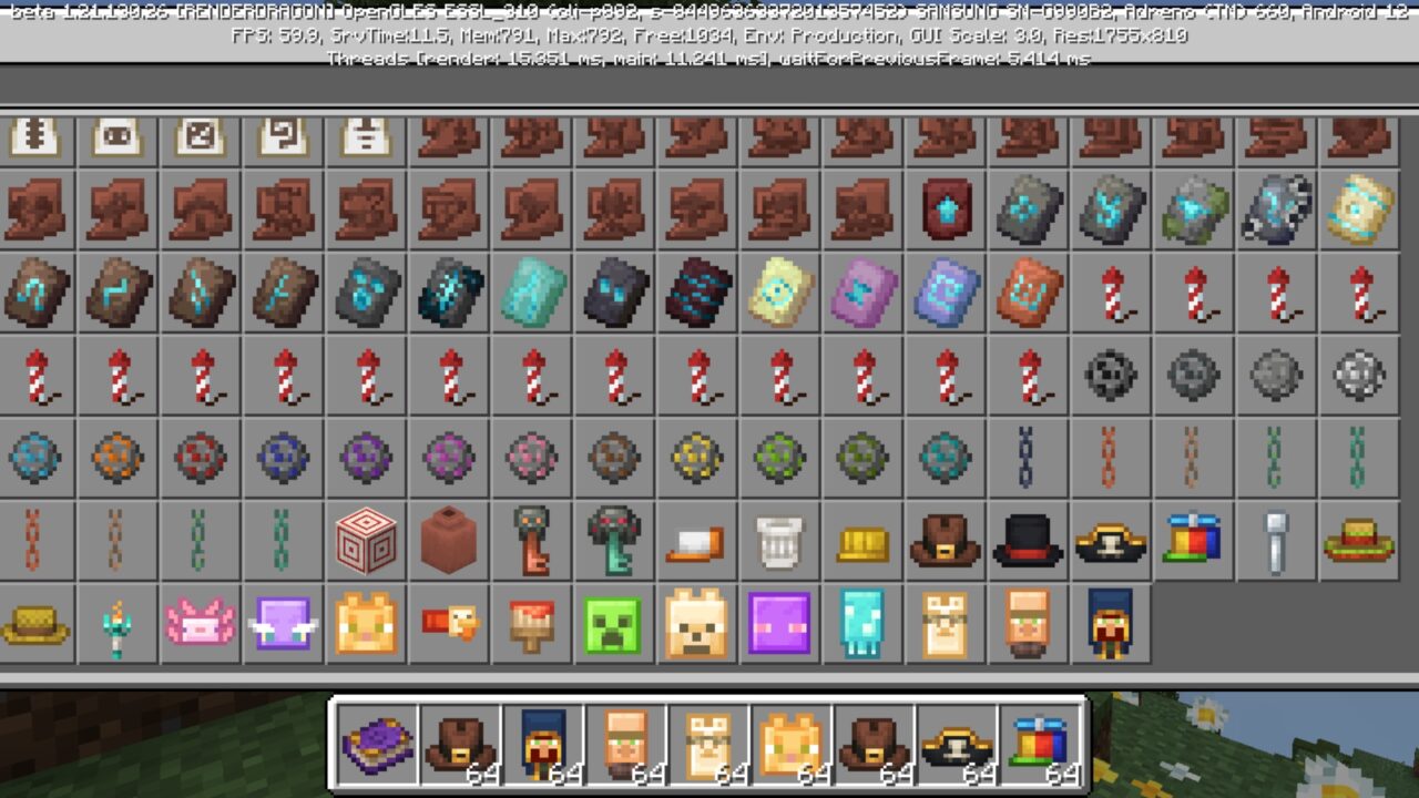 Inventory from Mob Lights Mod for Minecraft PE