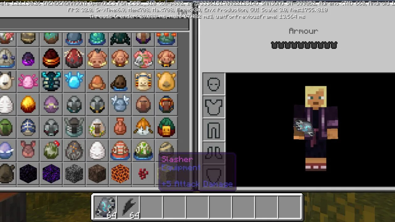 Inventory from Sword Slasher Mod for Minecraft PE