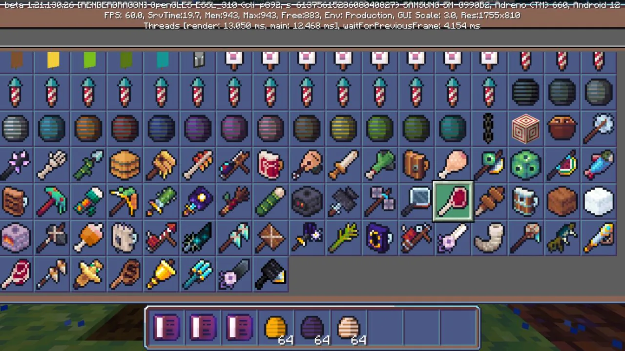 Inventory from Weapon Crafting Mod for Minecraft PE