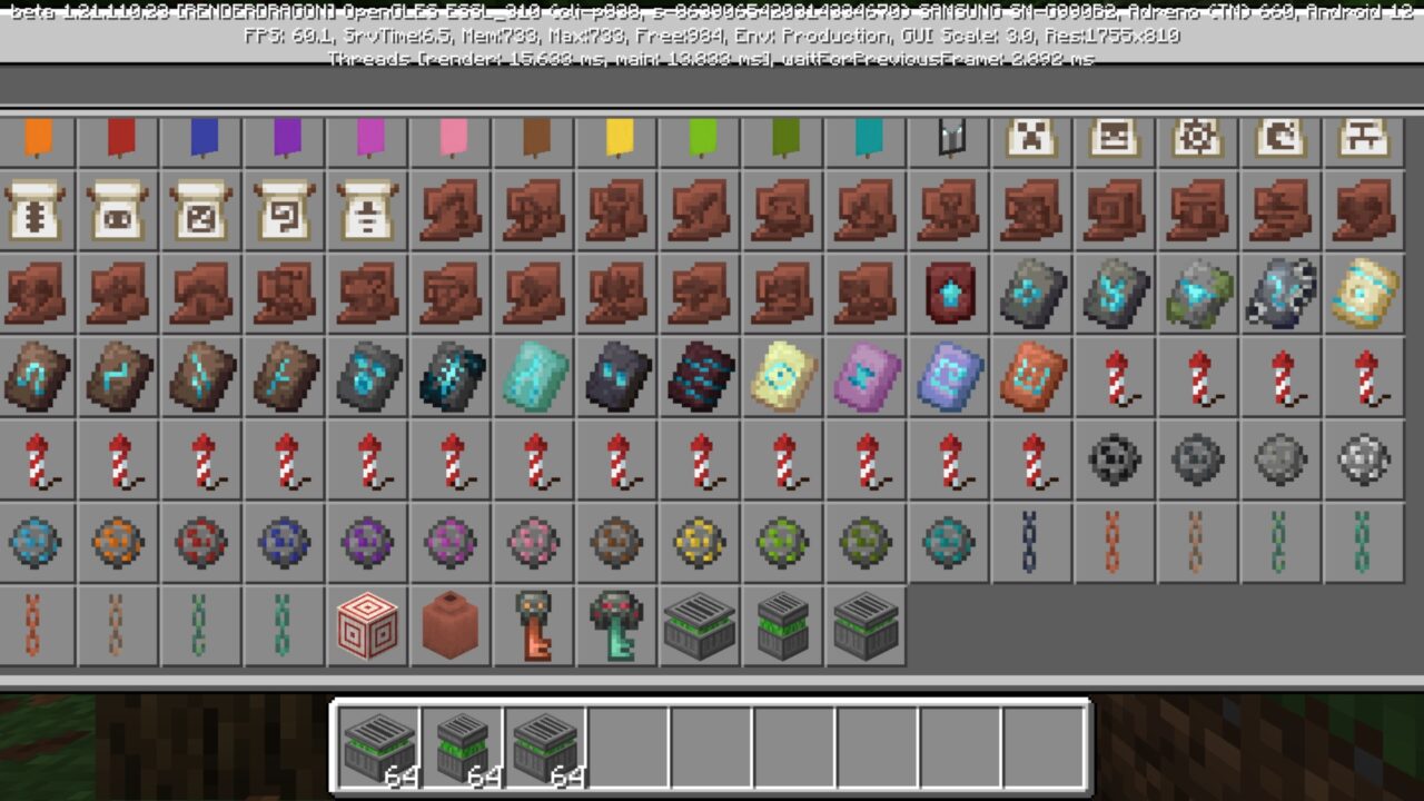 Inventory from XP Vault Mod for Minecraft PE