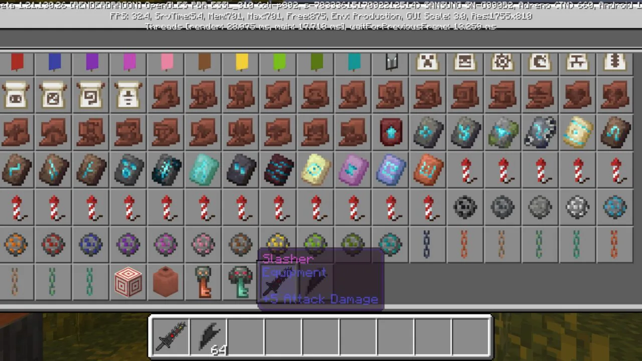 Items from Sword Slasher Mod for Minecraft PE